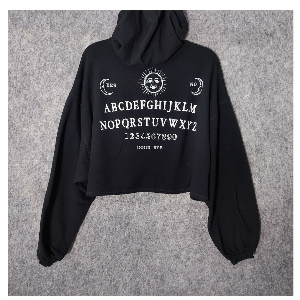 Ouija Hoodie Women XS Black Crop Graphic Board Game Gothic Grunge Pullover